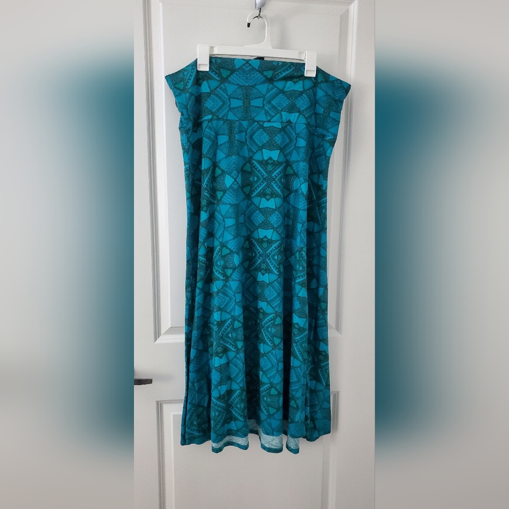 LuLaRoe Teal Geometric Pattern Maxi Skirt 2XL